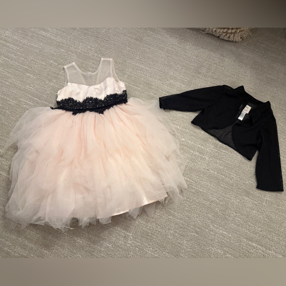 Elegant Pink and Black Kids Formal Dress and shawl - size 5